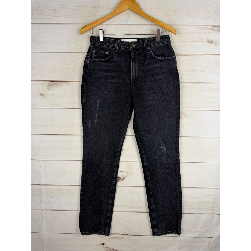 Reformation Jeans 28 Black Julia High Cigarette Pacific Wash Distressed Denim
